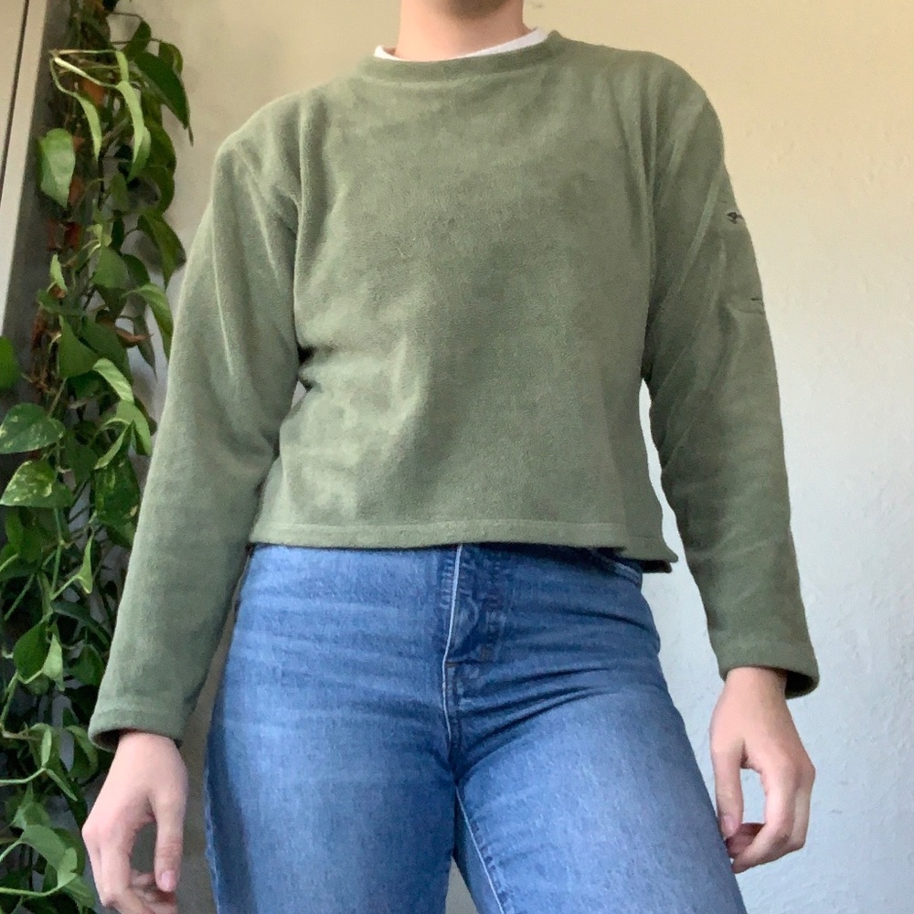 green fleece sweatshirt